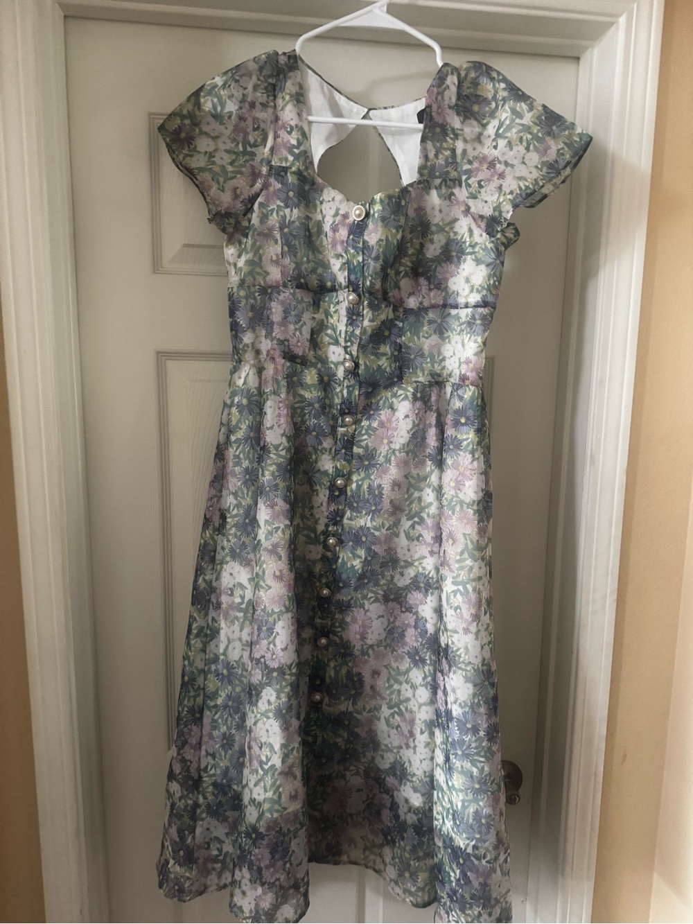 Dolce Vita Sheer Floral Midi Dress in Lavender and Navy